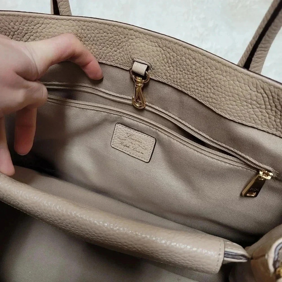 LAUREN RALPH LAUREN Fairfield City Tote Beige Leather Bag Satchel - Picture 8 of 9